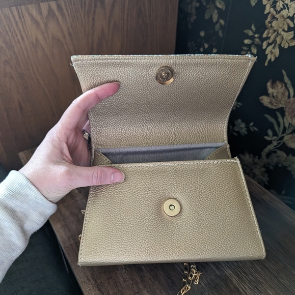 Vintage Turkish Rug Inspired Mini Crossbody Gold Chain Handbag Golden Pastel - Picture 7 of 8